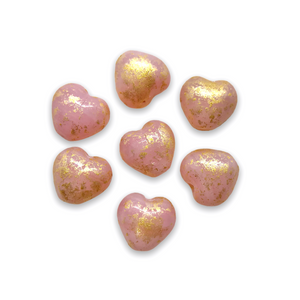 Czech glass tiny heart beads 30pc pink gold rain 6mm-Orange Grove Beads
