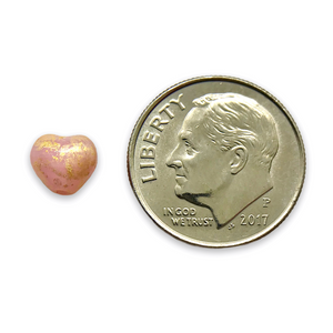 Czech glass tiny heart beads 50pc pink gold rain 6mm