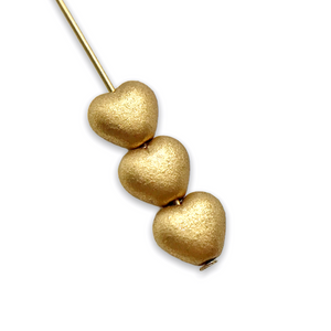 Czech glass heart beads 40pc matte satin gold 6mm