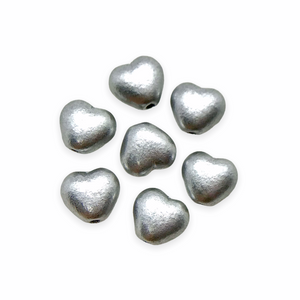 Czech glass tiny heart beads 30pc matte satin silver 6mm-Orange Grove Beads