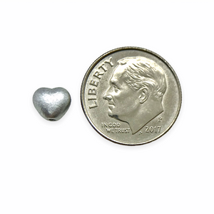 Czech glass tiny heart beads 50pc matte satin silver 6mm