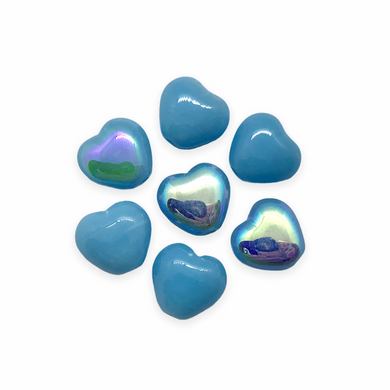 Czech glass tiny heart beads 30pc opaque opaque blue AB 6mm-Orange Grove Beads
