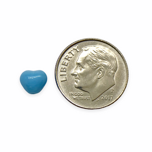 Czech glass tiny heart beads 40pc opaque opaque blue AB 6mm