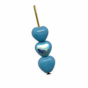 Czech glass tiny heart beads 40pc opaque opaque blue AB 6mm