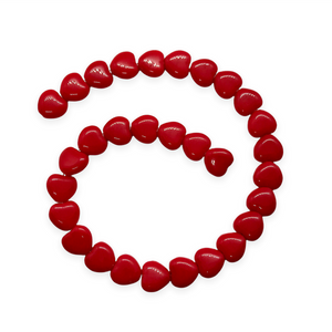 Czech glass Valentine heart beads 30pc classic opaque red  8mm