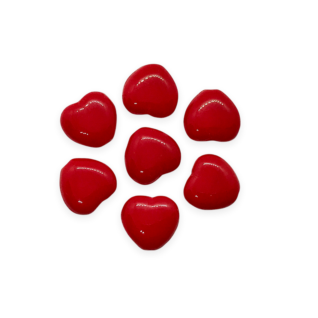 Czech glass Valentine heart beads 30pc classic opaque red AB 8mm-Orange Grove Beads