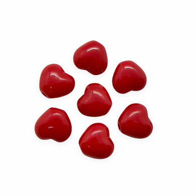Czech glass tiny heart beads charms 40pc opaque classic red 6mm-Orange Grove Beads