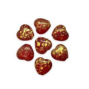 Czech glass Valentine heart shaped beads 20pc translucent red gold rain 10mm-Orange Grove Beads