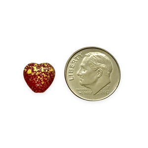 Czech glass heart beads 20pc translucent red gold rain 10mm