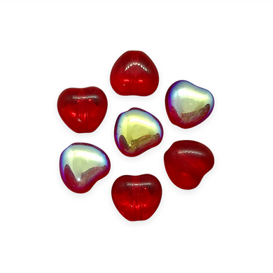 Czech glass Valentine heart shaped beads 25pc translucent light red AB 8mm-Orange Grove Beads