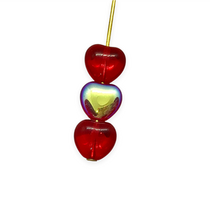 Czech glass Valentine heart beads 25pc translucent light red AB 8mm