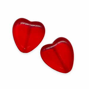 Czech glass XL Valentine heart focal beads 2pc translucent red 22x21mm-Orange Grove Beads