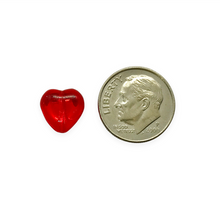 Load image into Gallery viewer, Czech glass Valentine heart shaped beads 20pc translucent red AB 10mm #1
