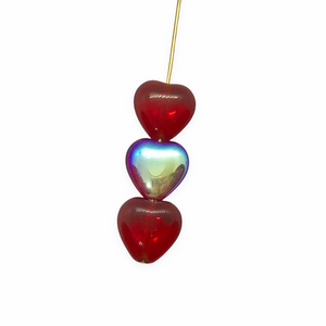 Czech glass heart beads 20pc translucent red AB 10mm #2