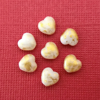 Czech glass tiny heart beads 30pc opaque white gold rain 6mm-Orange Grove Beads