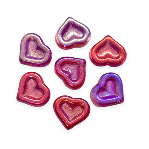 Czech glass carved heart in heart beads 8pc translucent pink mix AB 14x12mm-Orange Grove Beads