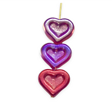 Load image into Gallery viewer, Czech glass carved heart in heart beads 8pc translucent pink mix AB 14x12mm

