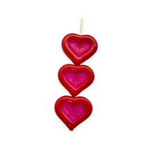 Load image into Gallery viewer, Czech glass carved heart in heart beads 8pc opaque red pink 14x12mm
