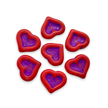 Load image into Gallery viewer, Czech glass carved heart in heart beads 8pc opaque red purple 14x12mm-Orange Grove Beads
