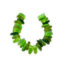 Load image into Gallery viewer, Czech glass heart leaf beads charms 30pc green sampler mix 9mm
