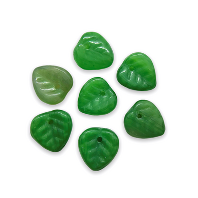 Czech glass heart leaf beads charms 30pc milky green 9mm-Orange grove Beads
