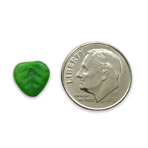 Czech glass heart leaf beads charms 30pc milky green 9mm
