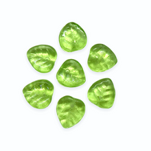 Load image into Gallery viewer, Czech glass heart leaf beads 30pc translucent light green 9mm #2
