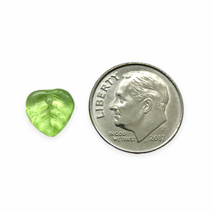 Czech glass heart leaf beads 30pc translucent light green 9mm #2