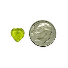 Load image into Gallery viewer, Czech glass heart leaf beads 30pc translucent olivine green 9mm
