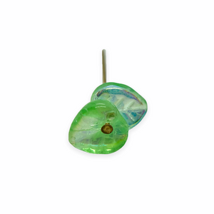 Czech glass heart leaf beads 30pc peridot green AB 9mm