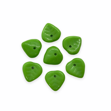 Czech glass heart leaf beads charms 30pc opaque medium green 9mm-Orange Grove Beads