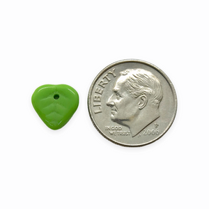 Czech glass heart leaf beads 30pc opaque medium green 9mm