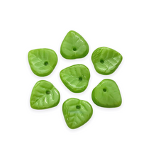 Load image into Gallery viewer, Czech glass heart leaf beads charms 30pc opaque spring green 9mm-Orange Grove Beads
