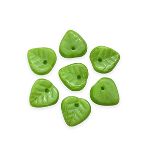 Czech glass heart leaf beads charms 30pc opaque spring green 9mm-Orange Grove Beads