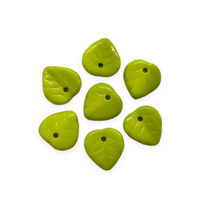 Czech glass heart leaf beads charms 30pc opaque olive green 9mm-Orange Grove Beads