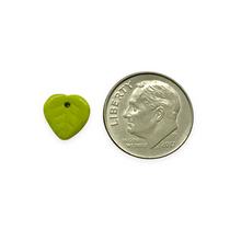 Load image into Gallery viewer, Czech glass heart leaf beads charms 30pc opaque olive green 9mm

