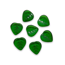 Load image into Gallery viewer, Czech glass heart leaf beads charms 30pc translucent emerald green 9mm-Orange Grove Beads
