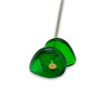 Load image into Gallery viewer, Czech glass heart leaf beads charms 30pc translucent emerald green 9mm
