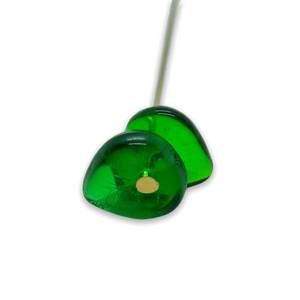 Czech glass heart leaf beads charms 30pc translucent emerald green 9mm