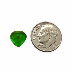 Czech glass heart leaf beads 30pc translucent green AB 9mm #2