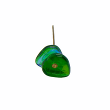 Load image into Gallery viewer, Czech glass heart leaf beads charms 30pc translucent green AB 9mm
