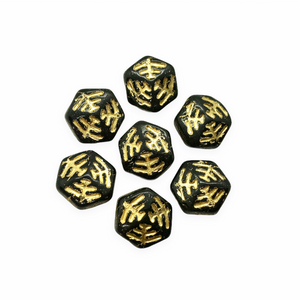 Czech glass Halloween spider web hexagon beads charms 10pc black gold 13x7mm-Orange Grove Beads
