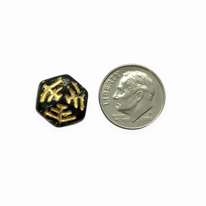 Czech glass Halloween spiderweb hexagon beads charms 10pc black gold 13x7mm