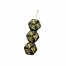 Load image into Gallery viewer, Czech glass Halloween spiderweb hexagon beads charms 10pc black gold 13x7mm
