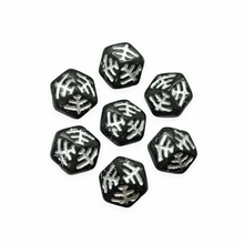 Load image into Gallery viewer, Czech glass Halloween spider web hexagon beads charms 10pc black silver 13x7mm-Orange Grove Beads
