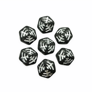 Czech glass Halloween spider web hexagon beads charms 10pc black silver 13x7mm-Orange Grove Beads