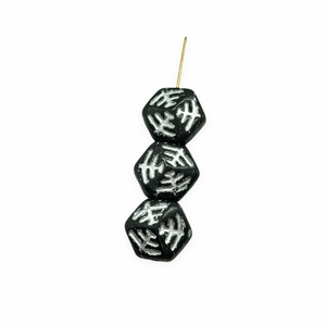 Czech glass Halloween spiderweb hexagon beads 10pc black silver 13x7mm