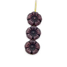Load image into Gallery viewer, Czech glass tiny hibiscus flower beads 16pc opaline purple dark purple decor 8mm
