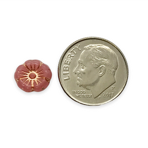 Czech glass tiny hibiscus flower beads 16pc opaline pink copper 8mm