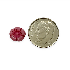 Czech glass tiny hibiscus flower beads 16pc opaline pink dark pink decor 8mm